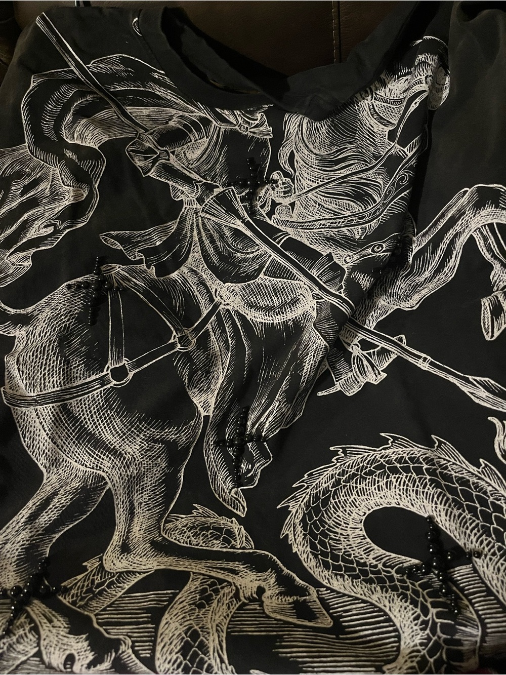 NWT Unknown Men’s XL Knight Horse Dragon Graphic Beaded Black T-Shirt